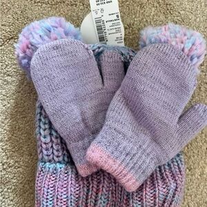 Kids' Purple Knit Mittens and Hat Set